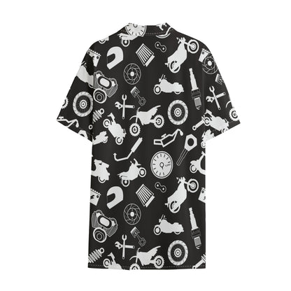 Motorcycle Equipment Pattern Print Cotton Hawaiian Shirt