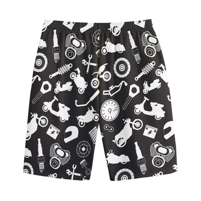 Motorcycle Equipment Pattern Print Cotton Shorts