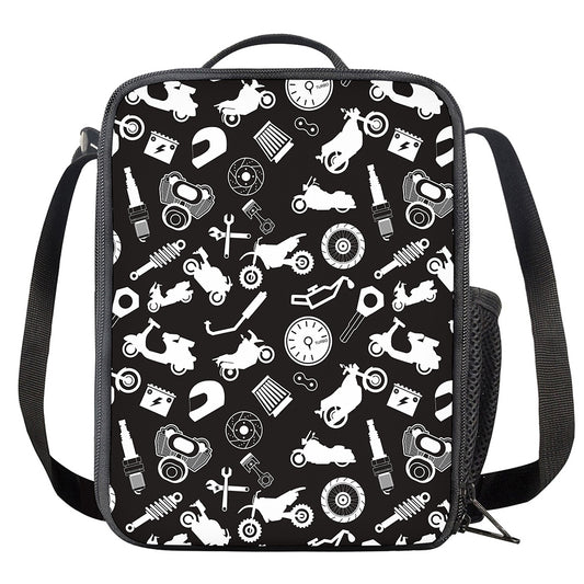 Motorcycle Equipment Pattern Print Crossbody Lunch Bag