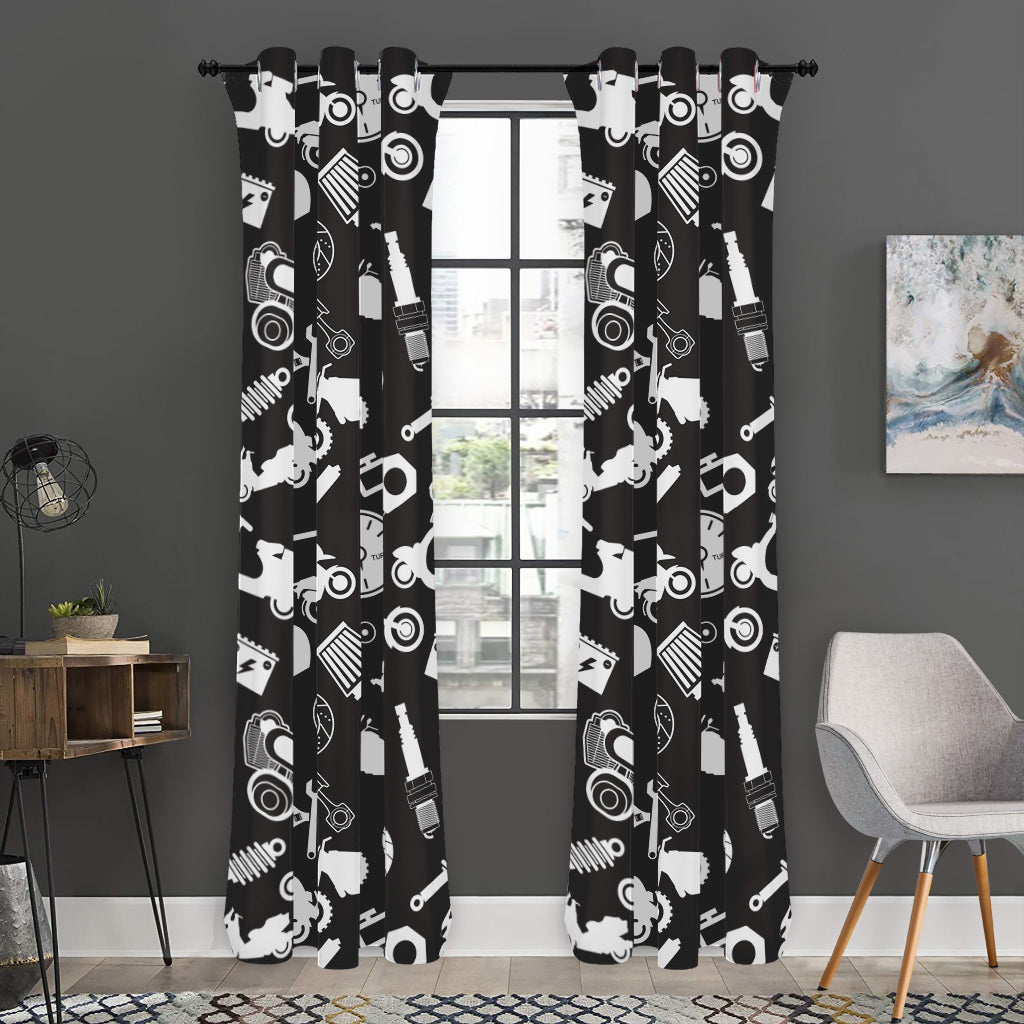 Motorcycle Equipment Pattern Print Curtain