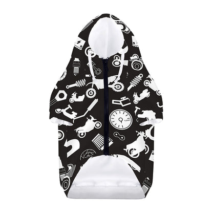 Motorcycle Equipment Pattern Print Dog Zip Up Hoodie