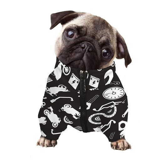 Motorcycle Equipment Pattern Print Dog Zip Up Jacket
