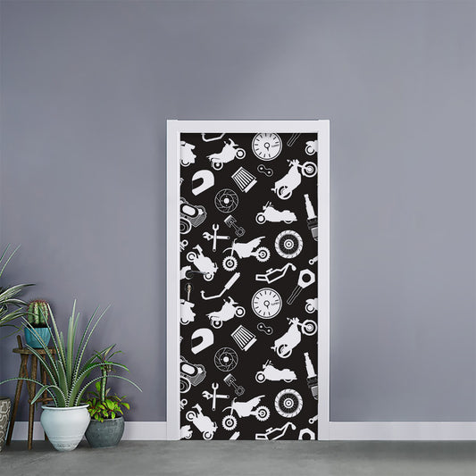 Motorcycle Equipment Pattern Print Door Sticker