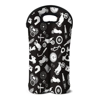 Motorcycle Equipment Pattern Print Double Neoprene Wine Tote