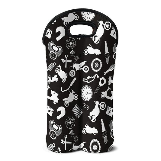 Motorcycle Equipment Pattern Print Double Neoprene Wine Tote