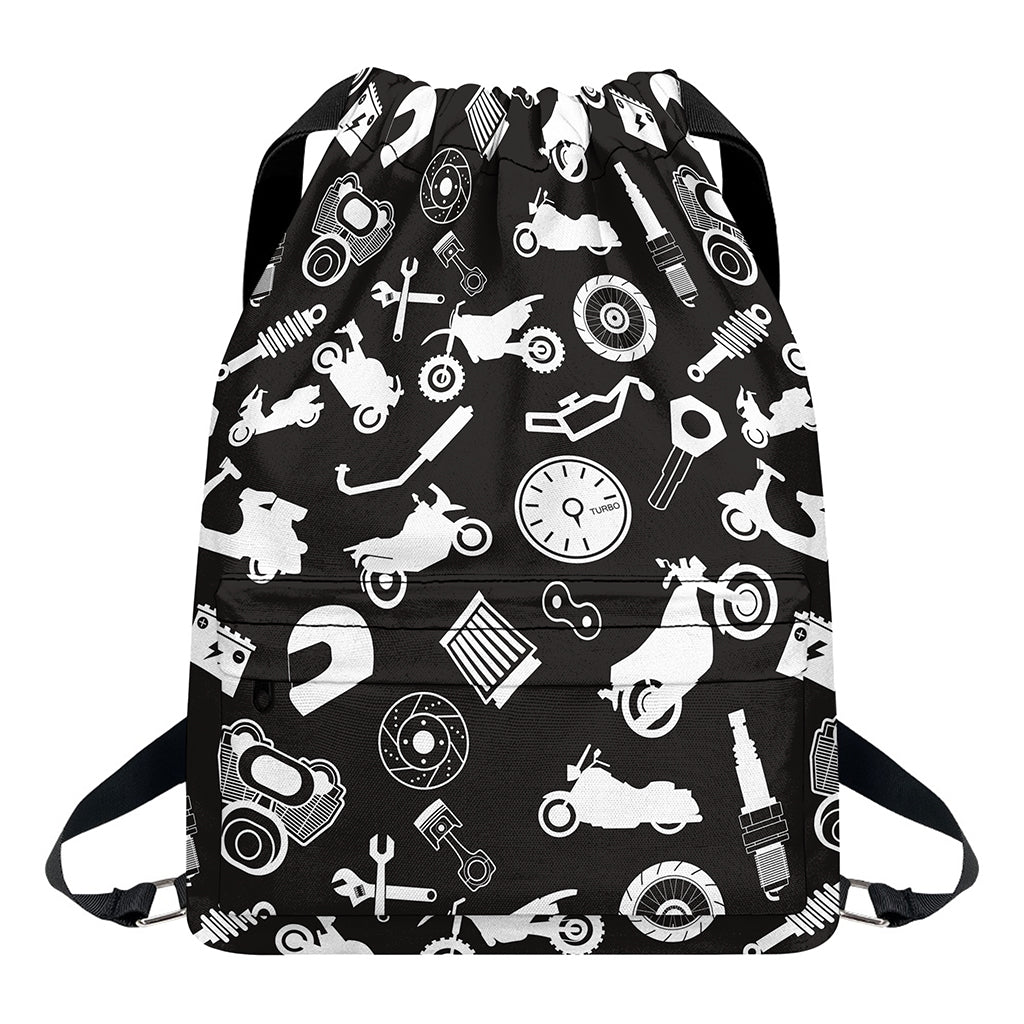 Motorcycle Equipment Pattern Print Drawstring Backpack