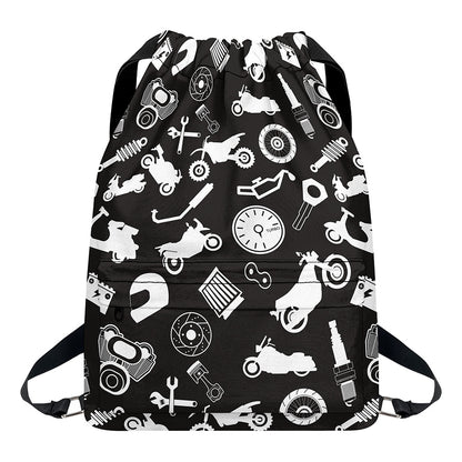 Motorcycle Equipment Pattern Print Drawstring Backpack