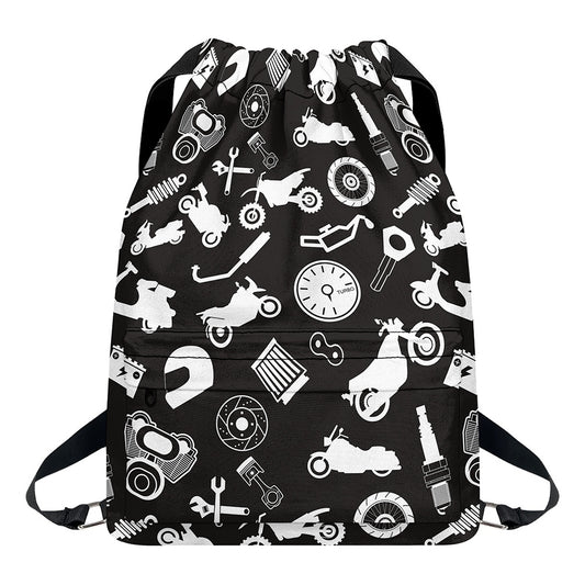 Motorcycle Equipment Pattern Print Drawstring Backpack