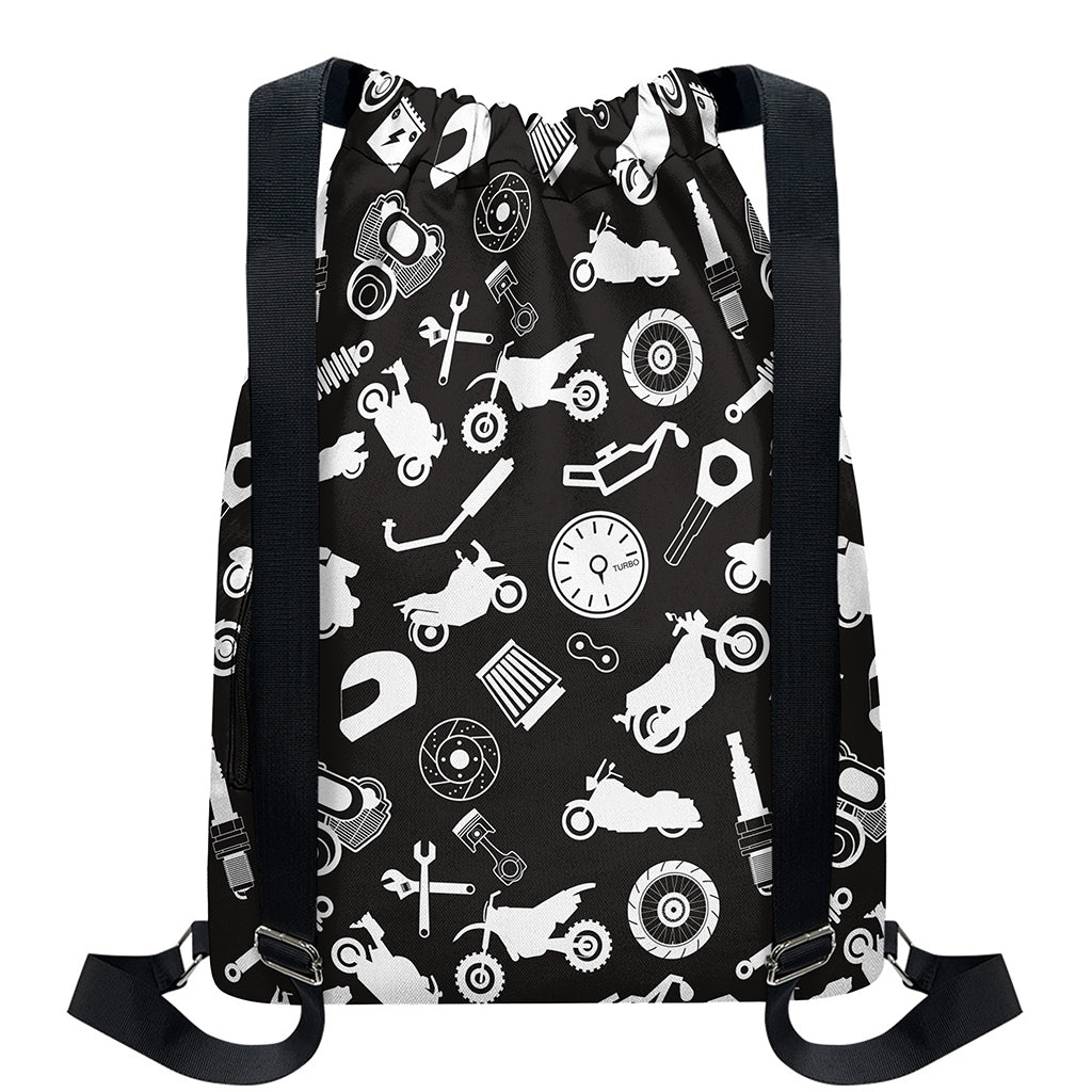 Motorcycle Equipment Pattern Print Drawstring Backpack