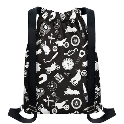 Motorcycle Equipment Pattern Print Drawstring Backpack