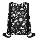 Motorcycle Equipment Pattern Print Drawstring Backpack