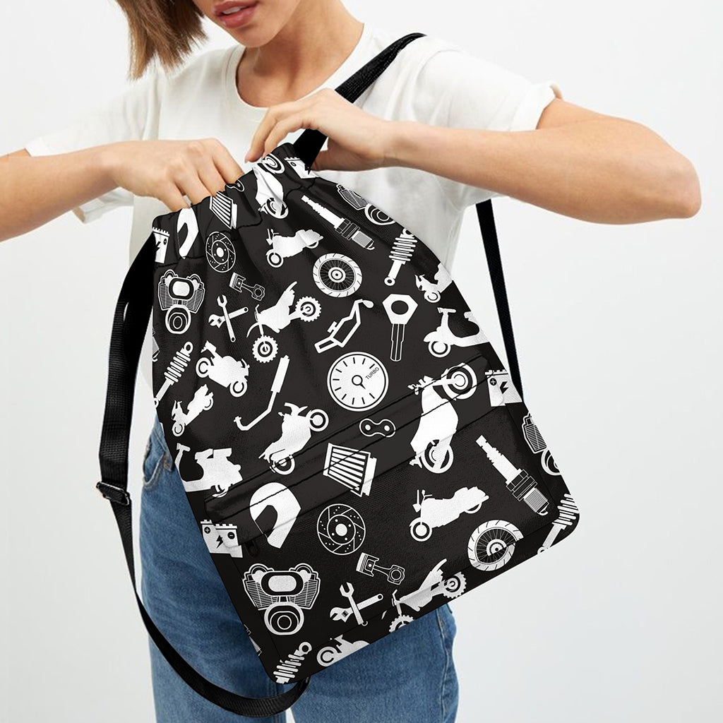 Motorcycle Equipment Pattern Print Drawstring Backpack