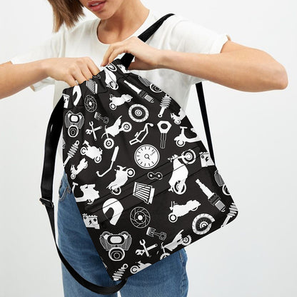 Motorcycle Equipment Pattern Print Drawstring Backpack
