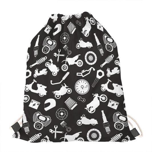 Motorcycle Equipment Pattern Print Drawstring Bag