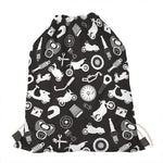Motorcycle Equipment Pattern Print Drawstring Bag