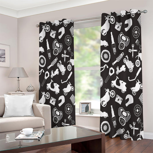 Motorcycle Equipment Pattern Print Extra Wide Grommet Curtains