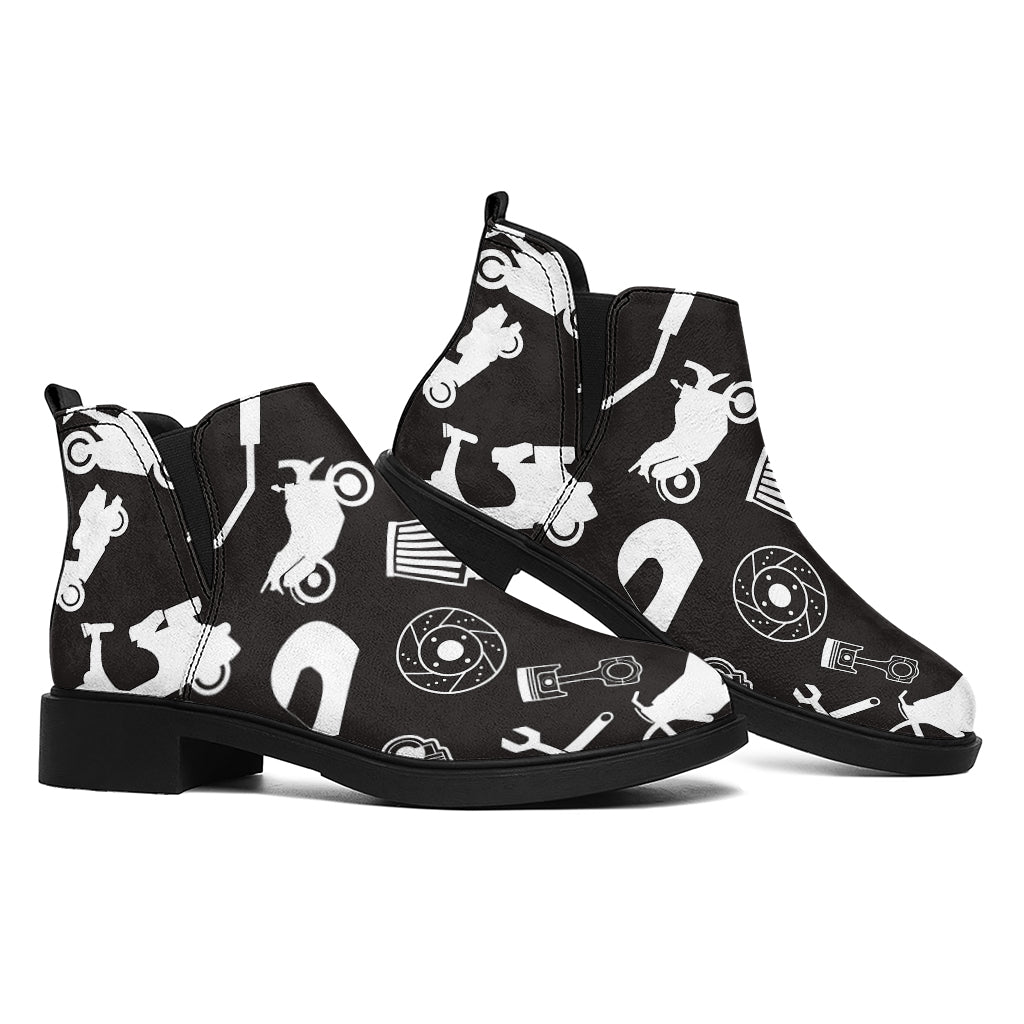 Motorcycle Equipment Pattern Print Flat Ankle Boots