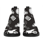 Motorcycle Equipment Pattern Print Flat Ankle Boots
