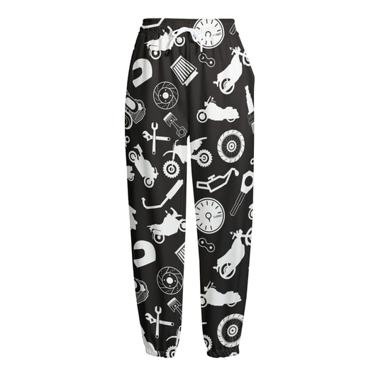 Motorcycle Equipment Pattern Print Fleece Lined Knit Pants