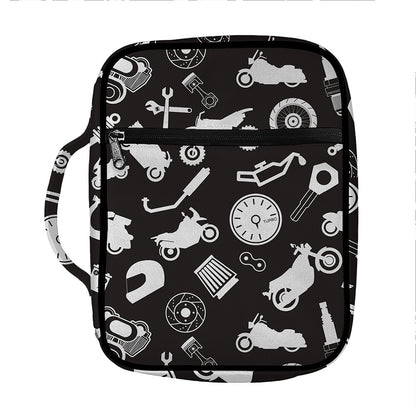 Motorcycle Equipment Pattern Print Front Pocket Bible Bag