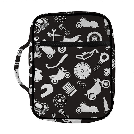 Motorcycle Equipment Pattern Print Front Pocket Bible Bag