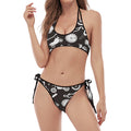 Motorcycle Equipment Pattern Print Halter Scoop Tie Side Bikini