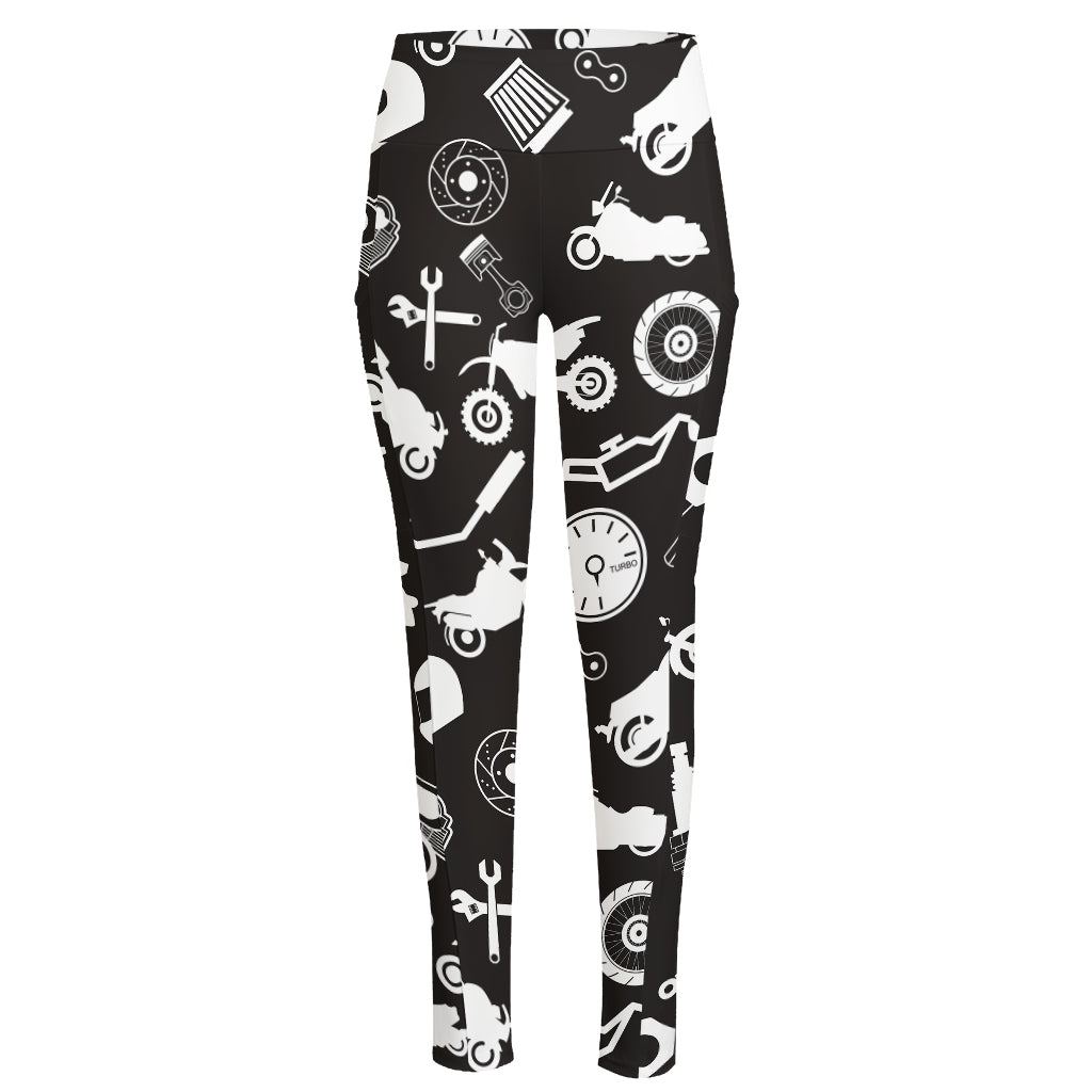 Motorcycle Equipment Pattern Print High-Waisted Pocket Leggings