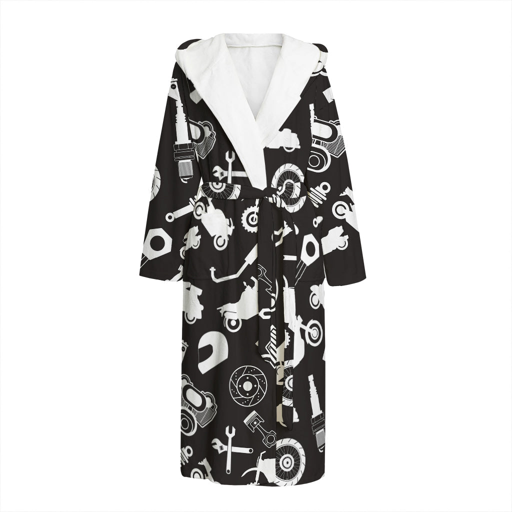 Motorcycle Equipment Pattern Print Hooded Bathrobe