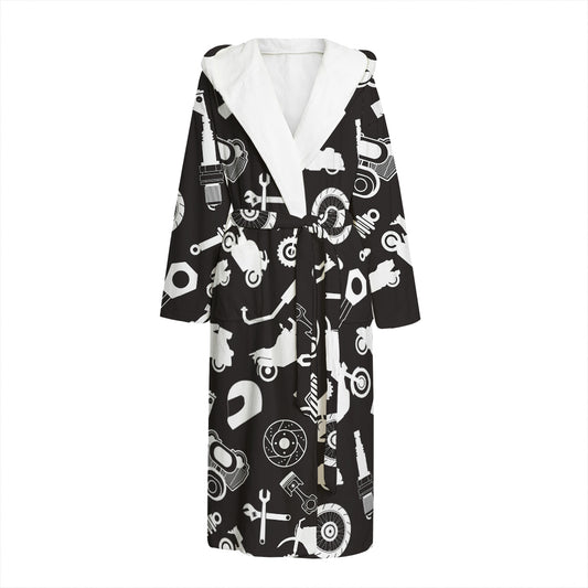 Motorcycle Equipment Pattern Print Hooded Bathrobe