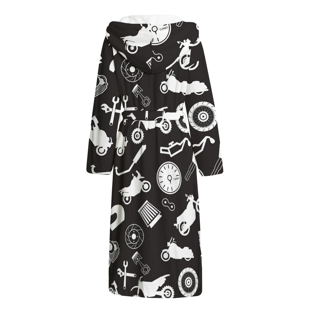 Motorcycle Equipment Pattern Print Hooded Bathrobe
