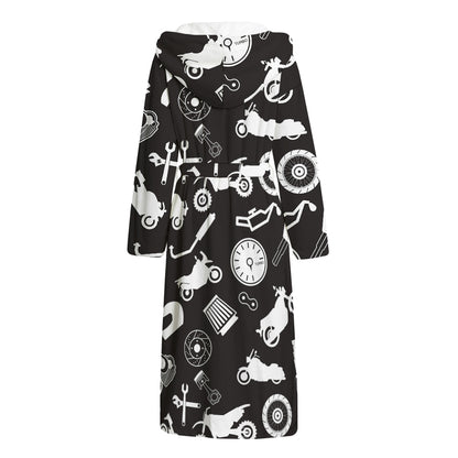Motorcycle Equipment Pattern Print Hooded Bathrobe