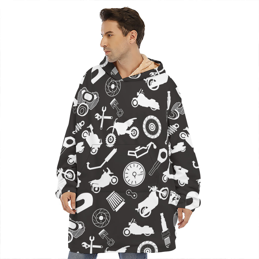 Motorcycle Equipment Pattern Print Hoodie Blanket