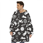 Motorcycle Equipment Pattern Print Hoodie Blanket