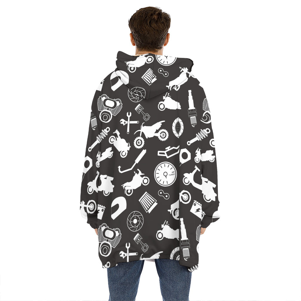 Motorcycle Equipment Pattern Print Hoodie Blanket