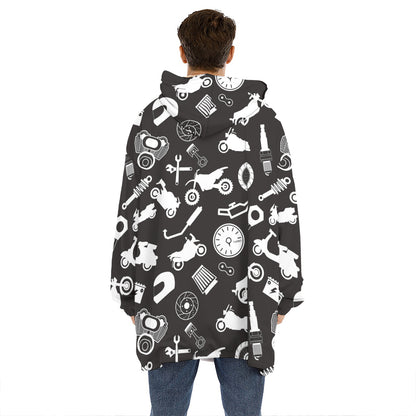 Motorcycle Equipment Pattern Print Hoodie Blanket
