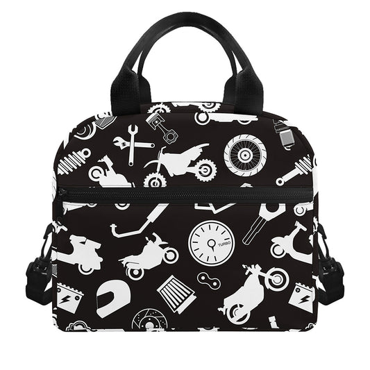 Motorcycle Equipment Pattern Print Insulated Lunch Bag