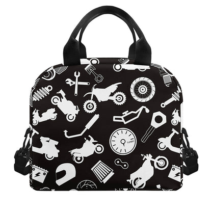 Motorcycle Equipment Pattern Print Insulated Lunch Bag