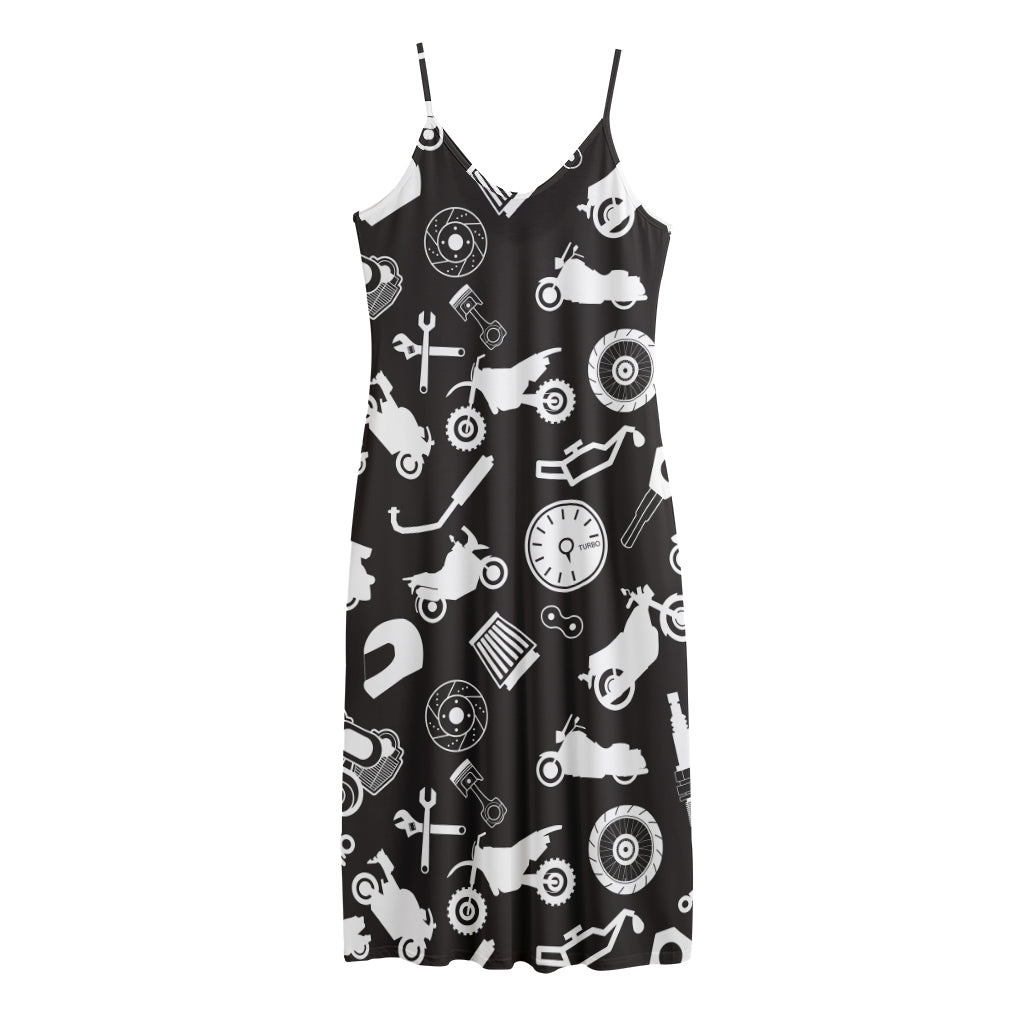 Motorcycle Equipment Pattern Print Jersey Midi Cami Dress