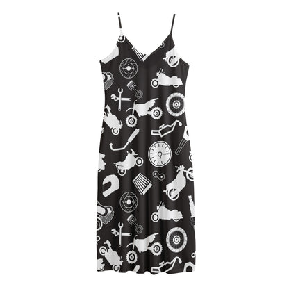 Motorcycle Equipment Pattern Print Jersey Midi Cami Dress