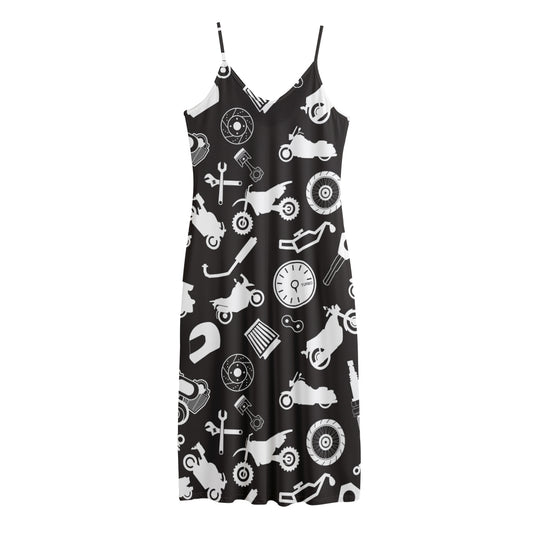 Motorcycle Equipment Pattern Print Jersey Midi Cami Dress