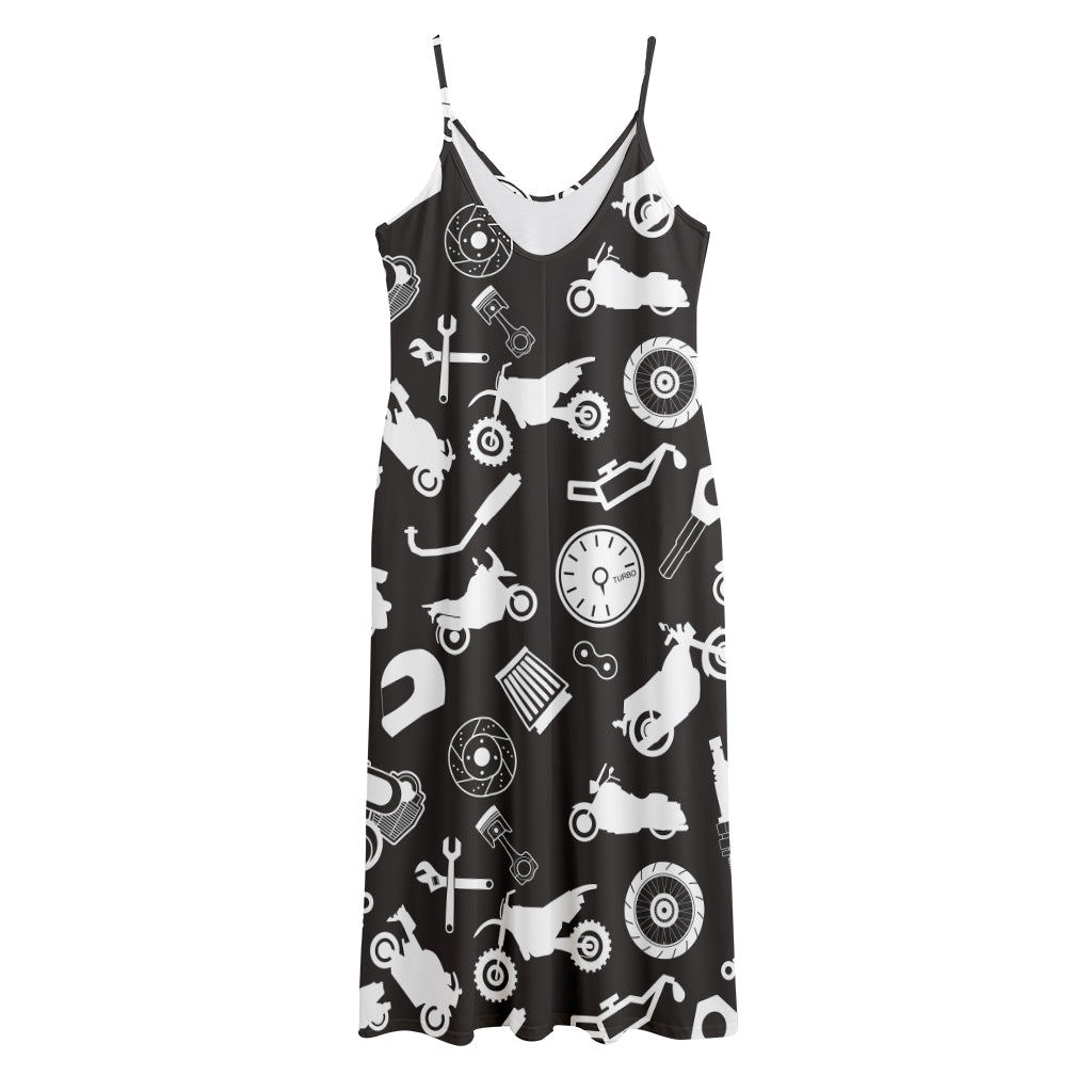 Motorcycle Equipment Pattern Print Jersey Midi Cami Dress