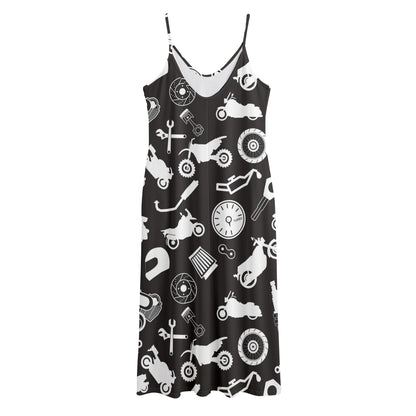 Motorcycle Equipment Pattern Print Jersey Midi Cami Dress