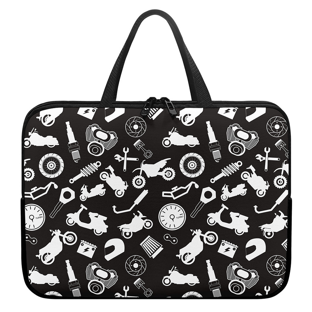 Motorcycle Equipment Pattern Print Laptop Sleeve With Handle