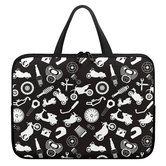 Motorcycle Equipment Pattern Print Laptop Sleeve With Handle