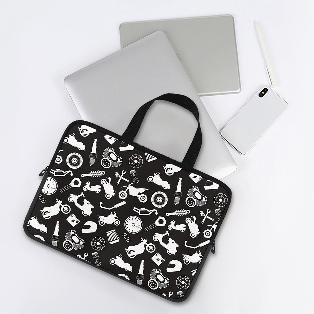Motorcycle Equipment Pattern Print Laptop Sleeve With Handle