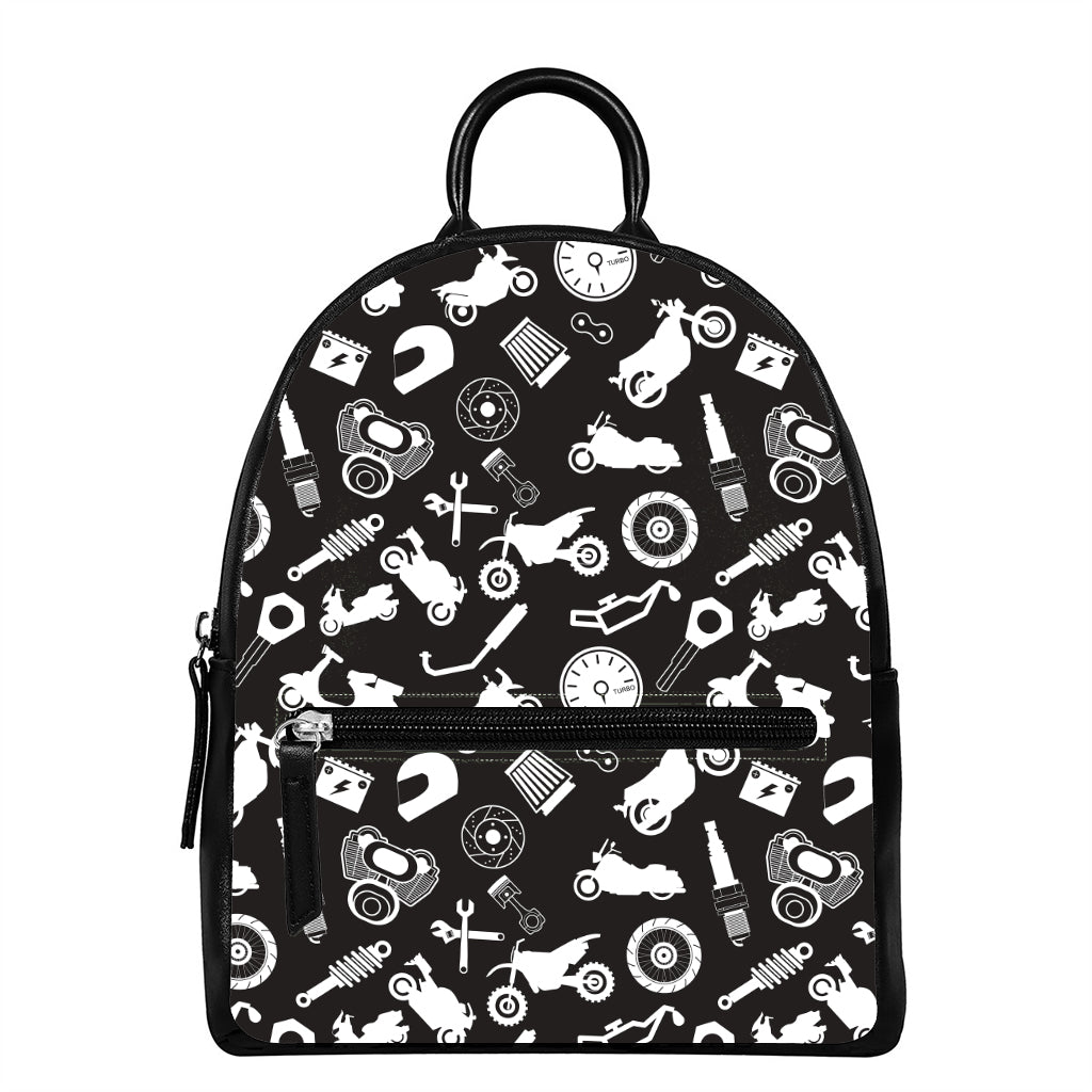 Motorcycle Equipment Pattern Print Leather Backpack