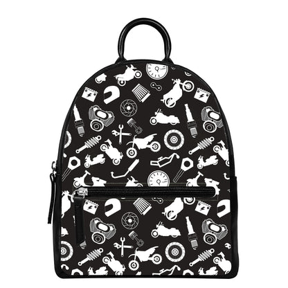 Motorcycle Equipment Pattern Print Leather Backpack