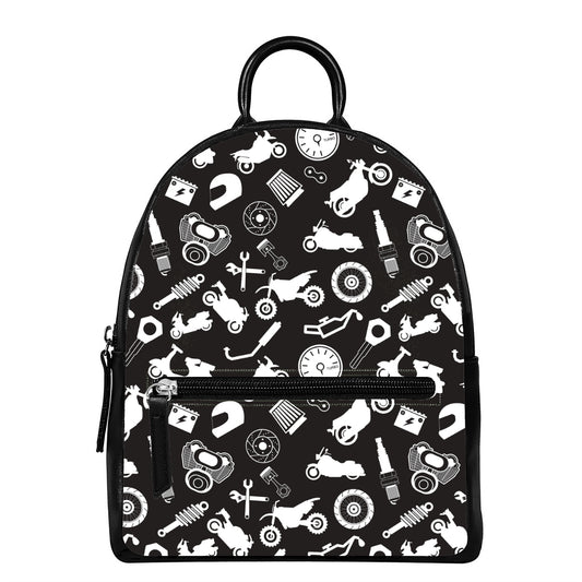 Motorcycle Equipment Pattern Print Leather Backpack