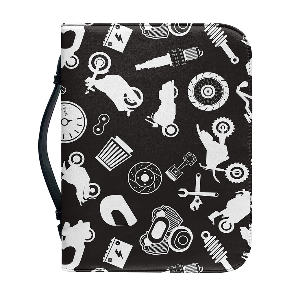 Motorcycle Equipment Pattern Print Leather Bible Cover