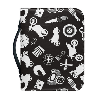Motorcycle Equipment Pattern Print Leather Bible Cover